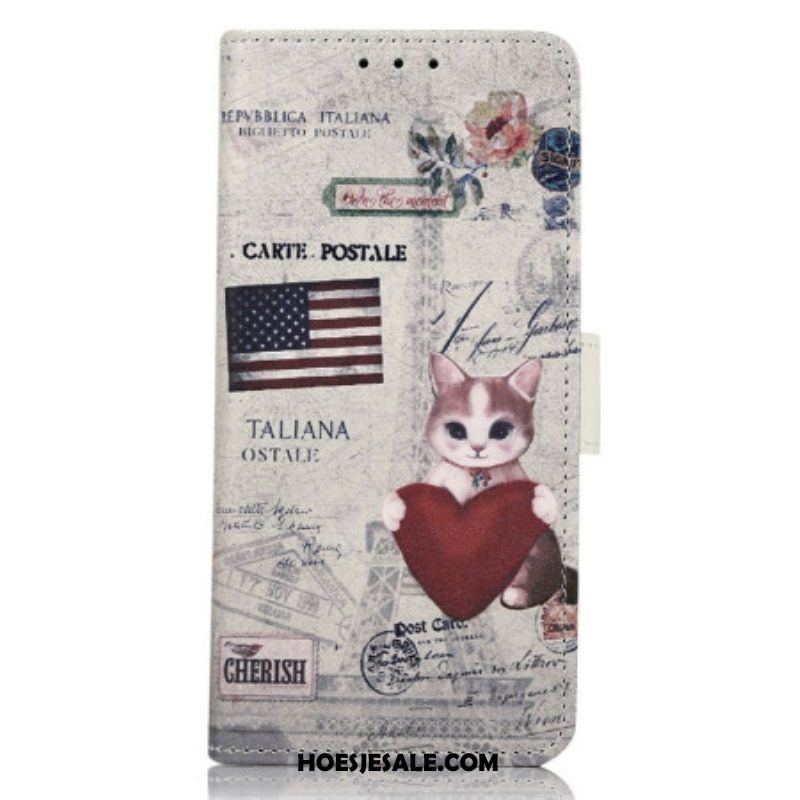 Folio-hoesje voor iPhone 14 Pro Max Reiziger Kat