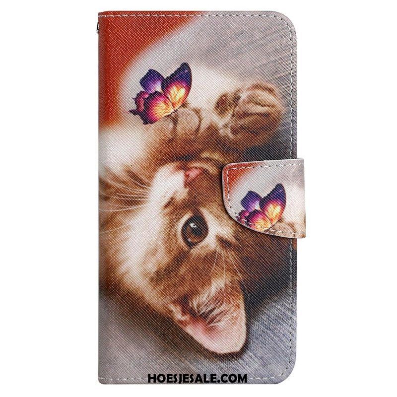 Folio-hoesje voor iPhone 15 Met Ketting Alleen Katten Met Riemen