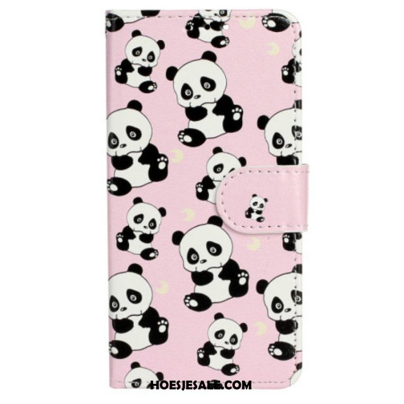 Folio-hoesje voor iPhone 15 Met Ketting Kleine Panda's Met Riem