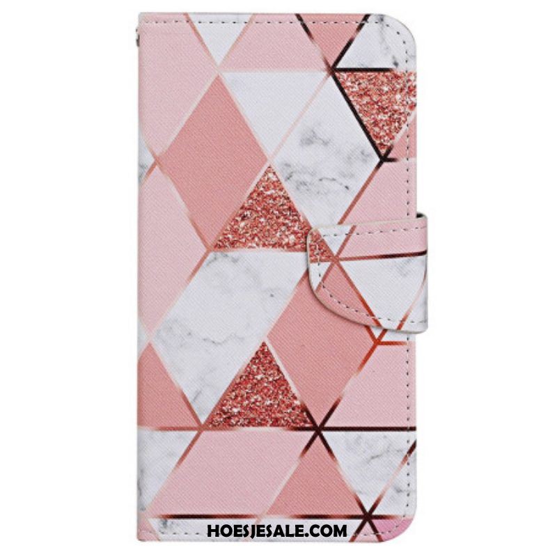 Folio-hoesje voor iPhone 15 Met Ketting Marmer- En Glitterriem