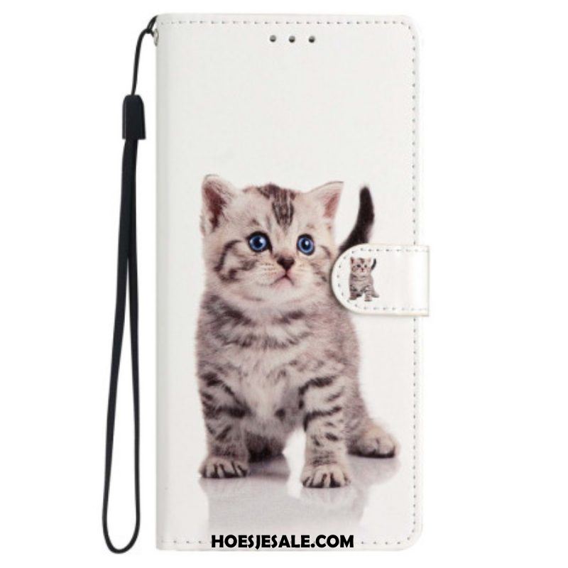 Folio-hoesje voor iPhone 15 Met Ketting Schattige Kat Met Riem