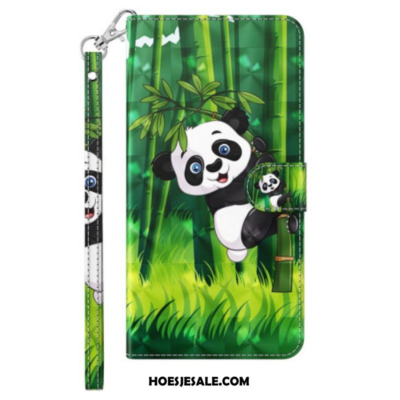 Folio-hoesje voor iPhone 15 Plus Met Ketting 3d Bamboe Panda Met Riem