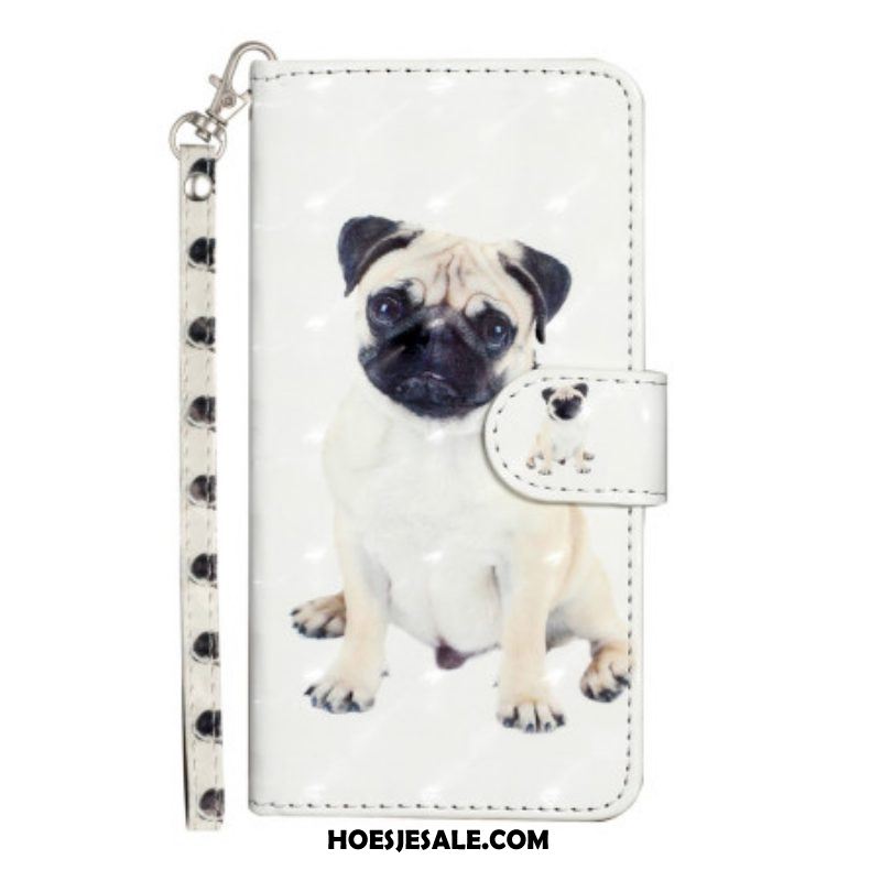 Folio-hoesje voor iPhone 15 Plus Met Ketting 3d Mopshond Met Riem