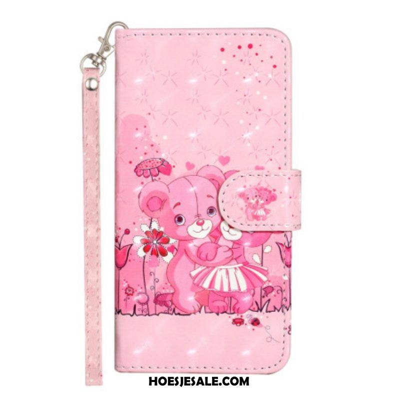 Folio-hoesje voor iPhone 15 Plus Met Ketting 3d Teddyberen Met Riem