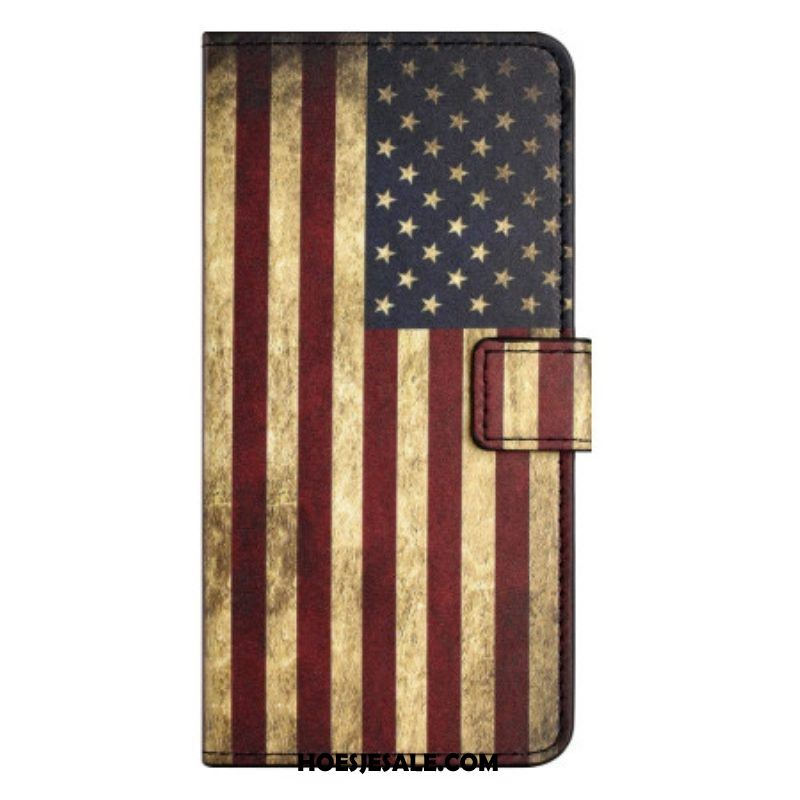 Folio-hoesje voor iPhone 15 Plus Vintage Amerikaanse Vlag