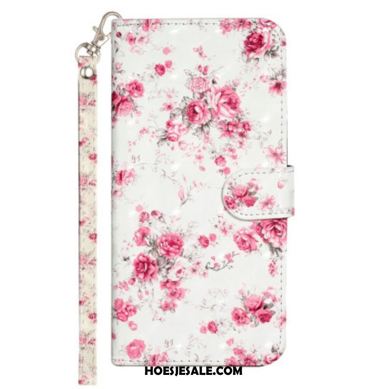 Folio-hoesje voor iPhone 15 Pro Max Met Ketting 3d Bloemen Met Bandje