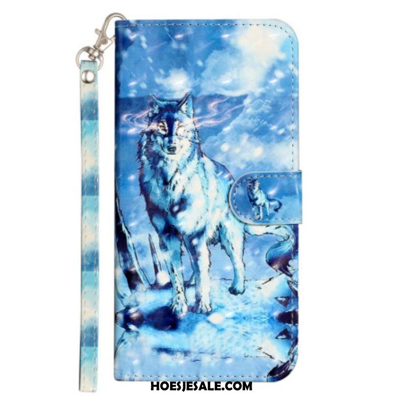 Folio-hoesje voor iPhone 15 Pro Max Met Ketting 3d Wolf Met Riem