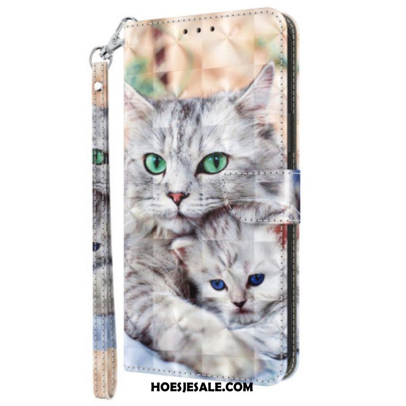 Folio-hoesje voor iPhone 15 Pro Max Met Ketting Zachte String Katten