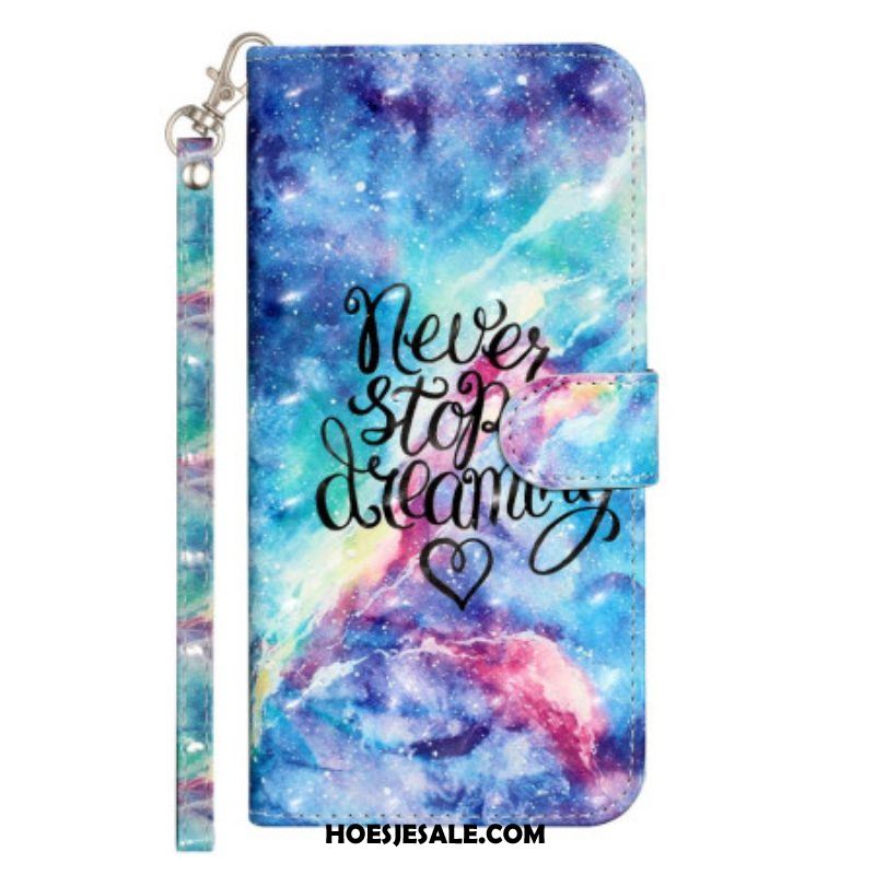 Folio-hoesje voor iPhone 15 Pro Met Ketting Stop Nooit Met Dromen 3d-riem