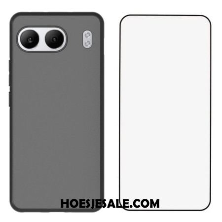 Hoesje Oneplus Nord 4 Matte Siliconen Met Gehard Glazen Schermbeschermer