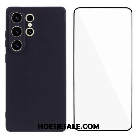 Hoesje Samsung Galaxy S25 Ultra 5g Mat Siliconen Scherm Met Gehard Glazen Scherm Beschermer