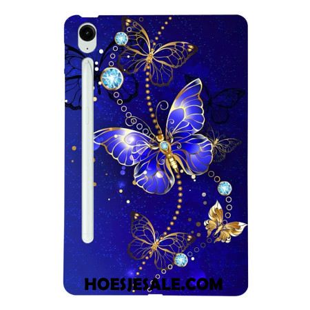 Hoesje Samsung Galaxy Tab S10 Fe Plus Blauwe En Gouden Vlinders