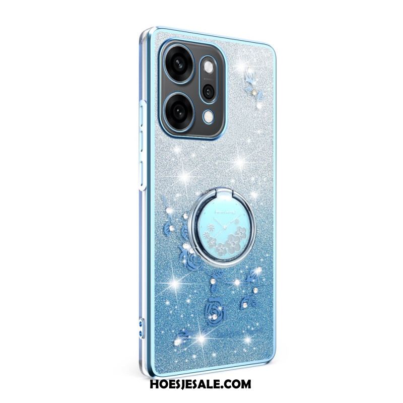 Hoesje Voor Oppo Reno 14 5g Bloemen En Strass-steentjes Met Ringhouder