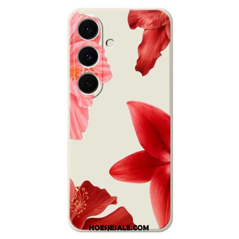 Hoesje Voor Samsung Galaxy S25 Fe Siliconen Met Rode Bloemenprint