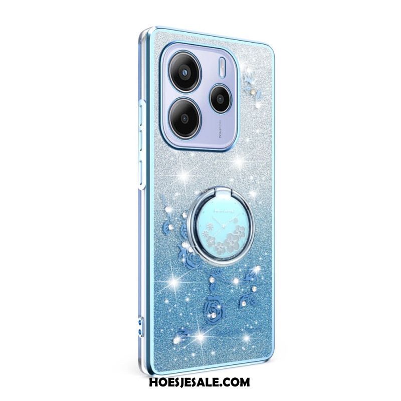 Hoesje Voor Xiaomi Redmi Note 14 4g Ringhouder Met Strass-steentjes En Bloemen