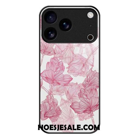 Hoesje iPhone 17 Pro Max Roze Gehard Glas Met Bloemenmotief Bescherming Hoesje