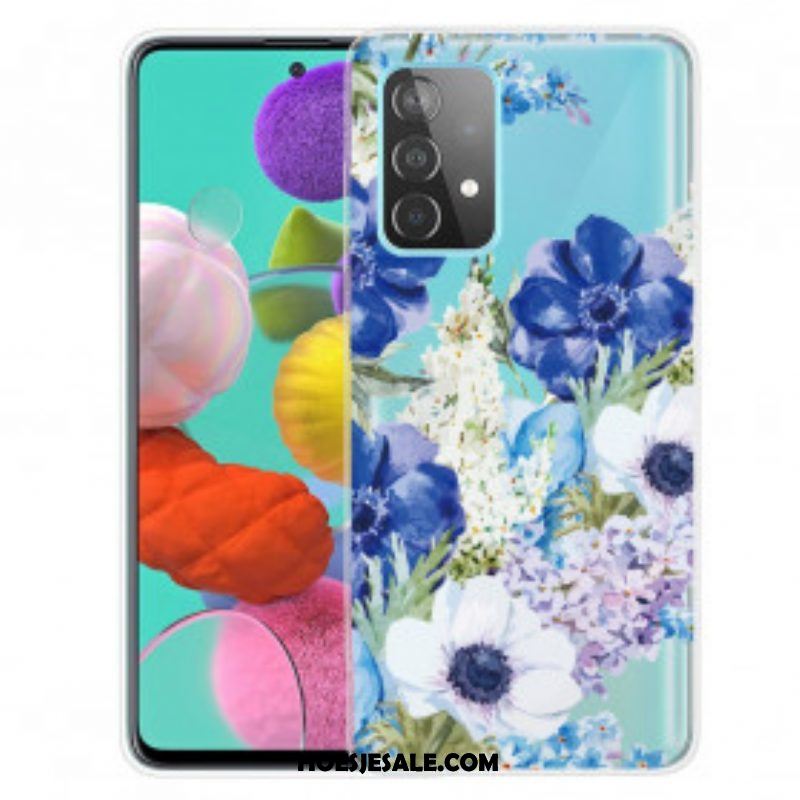 Hoesje voor Samsung Galaxy A52 4G / A52 5G / A52s 5G Naadloze Aquarel Blauwe Bloemen