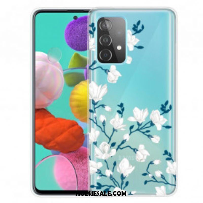 Hoesje voor Samsung Galaxy A52 4G / A52 5G / A52s 5G Witte Bloemen