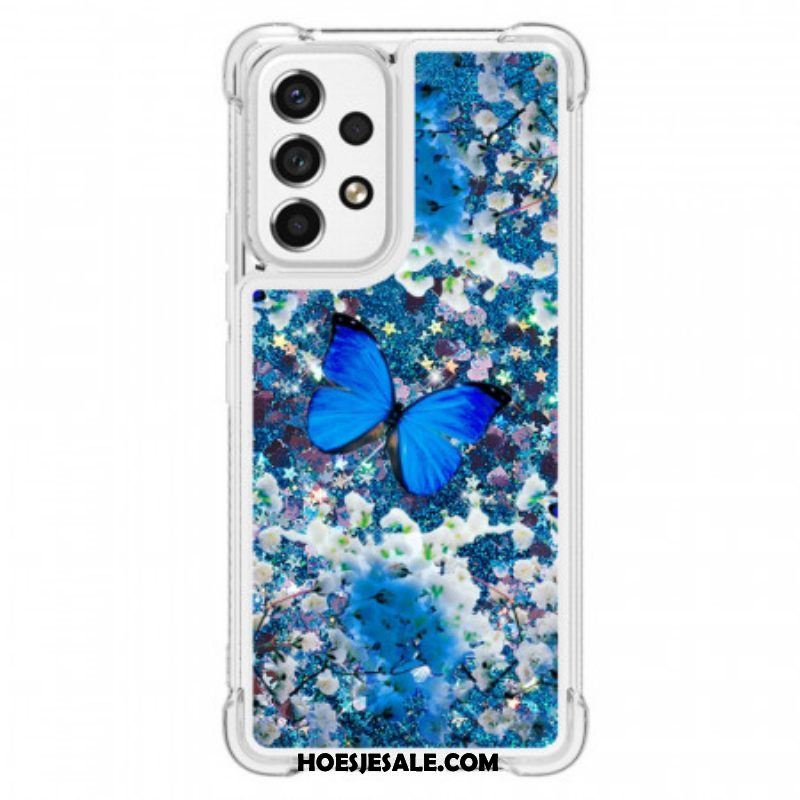 Hoesje voor Samsung Galaxy A53 5G Glitter Blauwe Vlinders