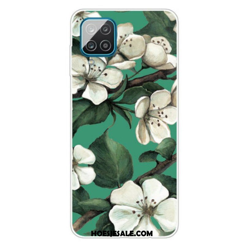 Hoesje voor Samsung Galaxy M12 / A12 Geschilderde Witte Bloemen