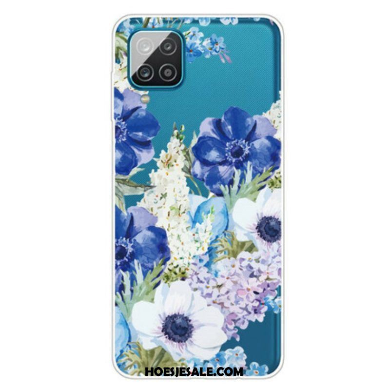 Hoesje voor Samsung Galaxy M12 / A12 Naadloze Aquarel Blauwe Bloemen