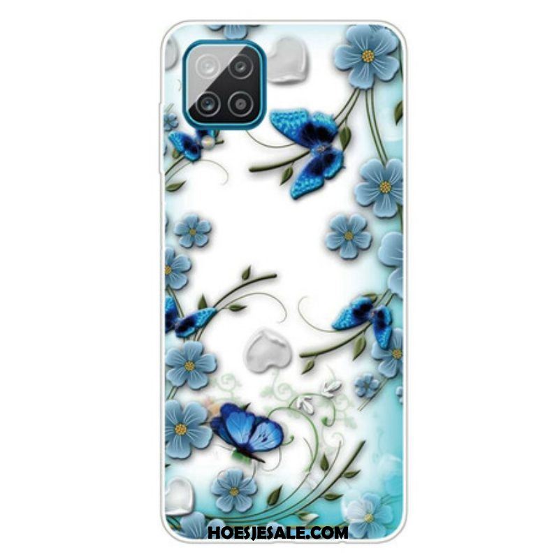 Hoesje voor Samsung Galaxy M12 / A12 Naadloze Retro Vlinders En Bloemen