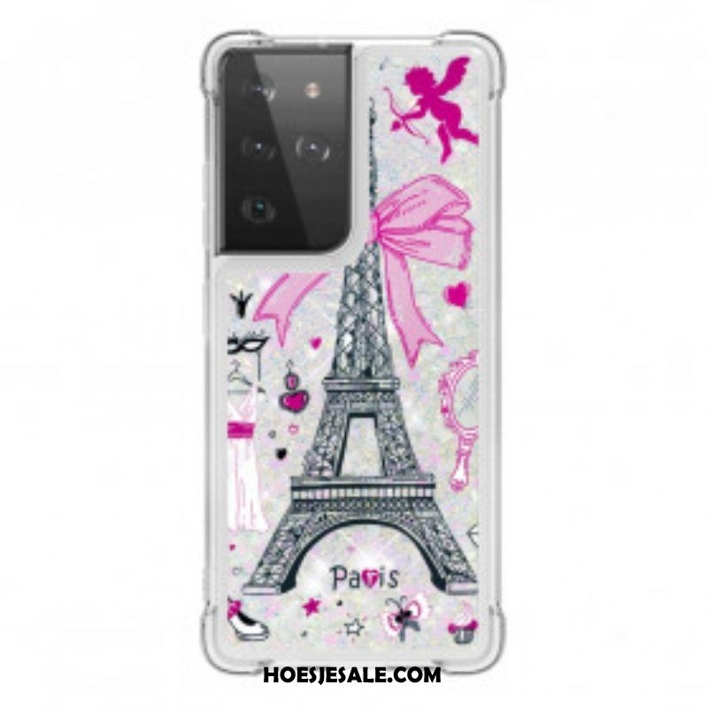 Hoesje voor Samsung Galaxy S21 Ultra 5G Pailletten Van De Eiffeltoren