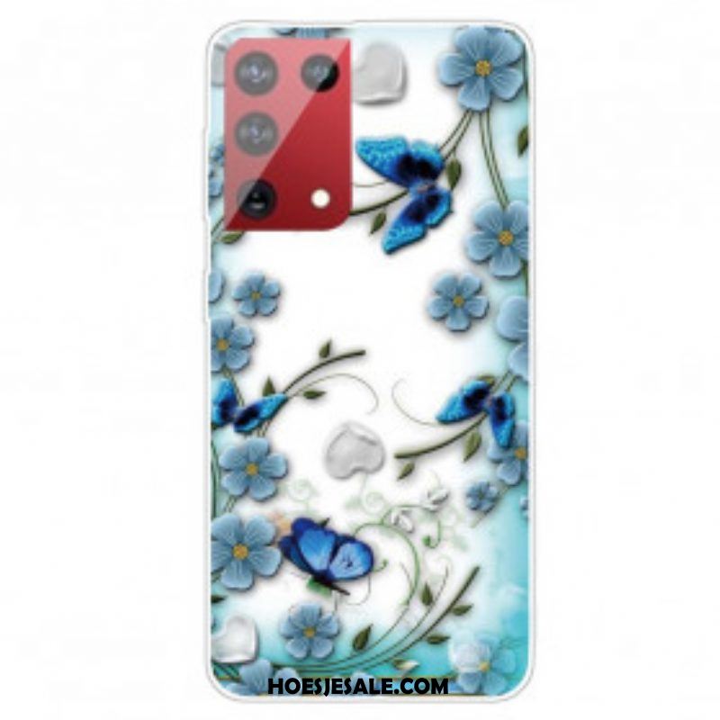 Hoesje voor Samsung Galaxy S21 Ultra 5G Retro Vlinders En Bloemen