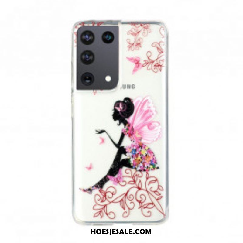 Hoesje voor Samsung Galaxy S21 Ultra 5G Transparante Bloemenfee