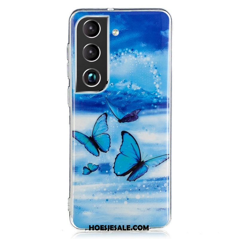 Hoesje voor Samsung Galaxy S22 5G Fluorescerende Blauwe Vlinders