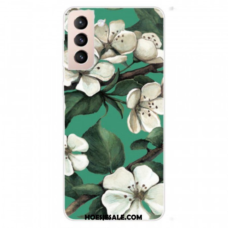 Hoesje voor Samsung Galaxy S22 Plus 5G Geschilderde Witte Bloemen