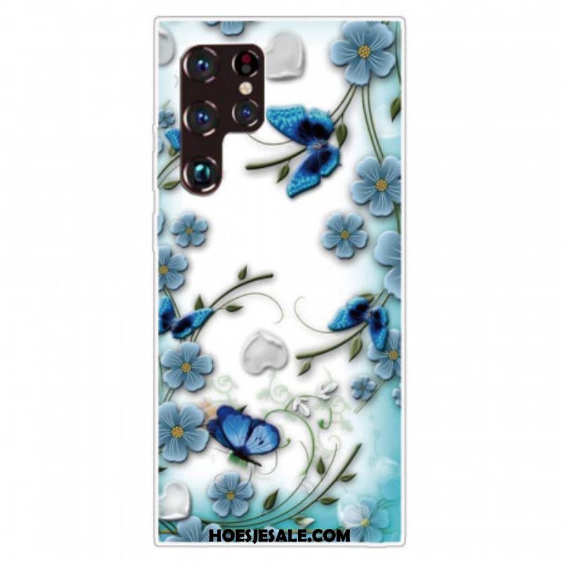 Hoesje voor Samsung Galaxy S22 Ultra 5G Retro Vlinders En Bloemen