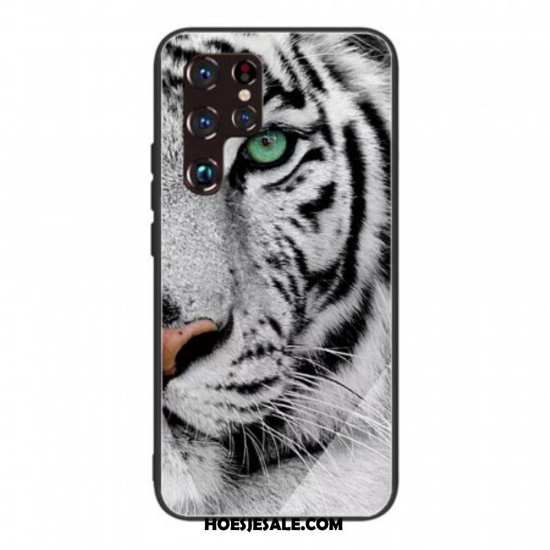 Hoesje voor Samsung Galaxy S22 Ultra 5G Tijger Gehard Glas