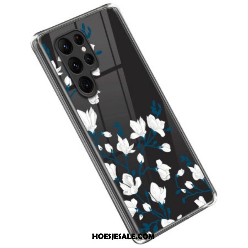 Hoesje voor Samsung Galaxy S23 Ultra 5G Witte Bloemen