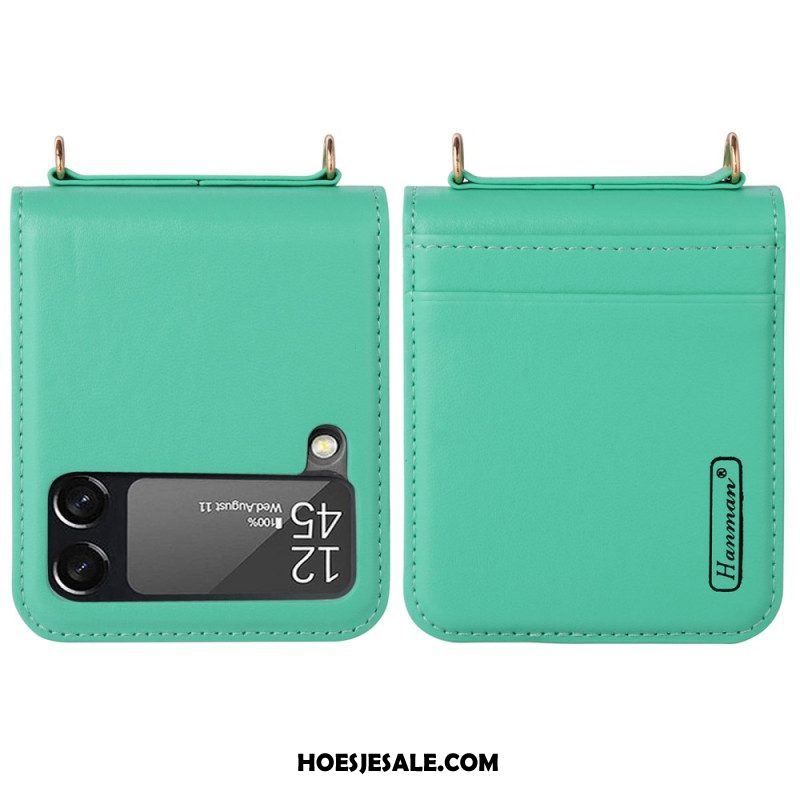 Hoesje voor Samsung Galaxy Z Flip 4 Folio-hoesje Leren Stijl Met Riem