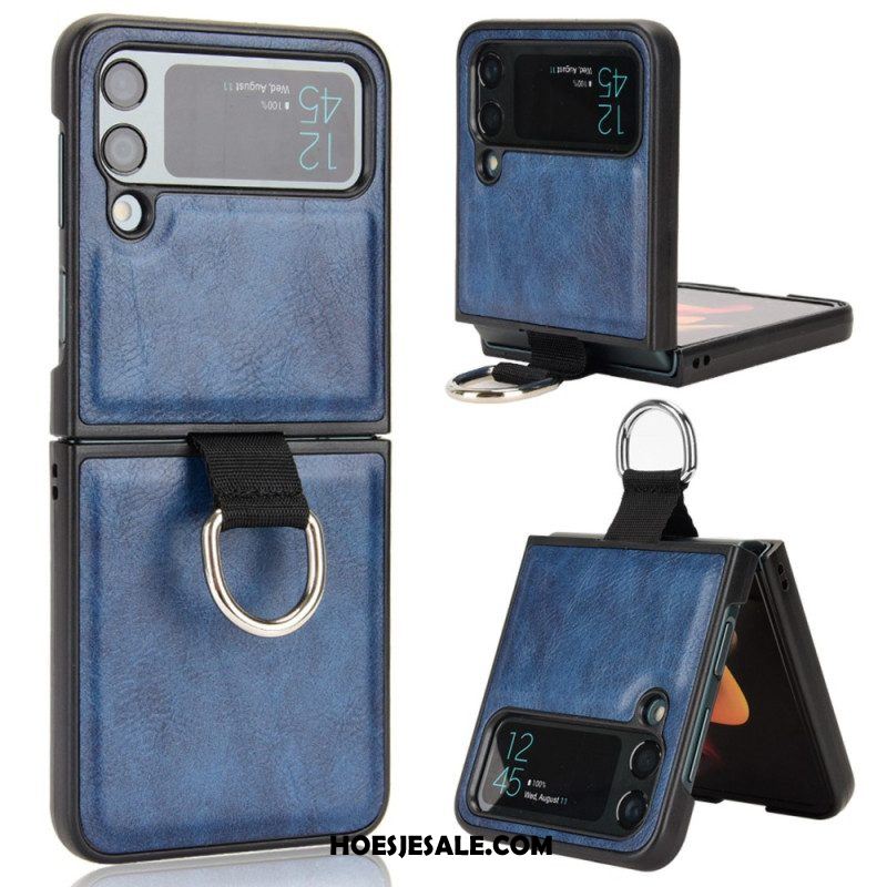 Hoesje voor Samsung Galaxy Z Flip 4 Folio-hoesje Leren Stijl Met Ring