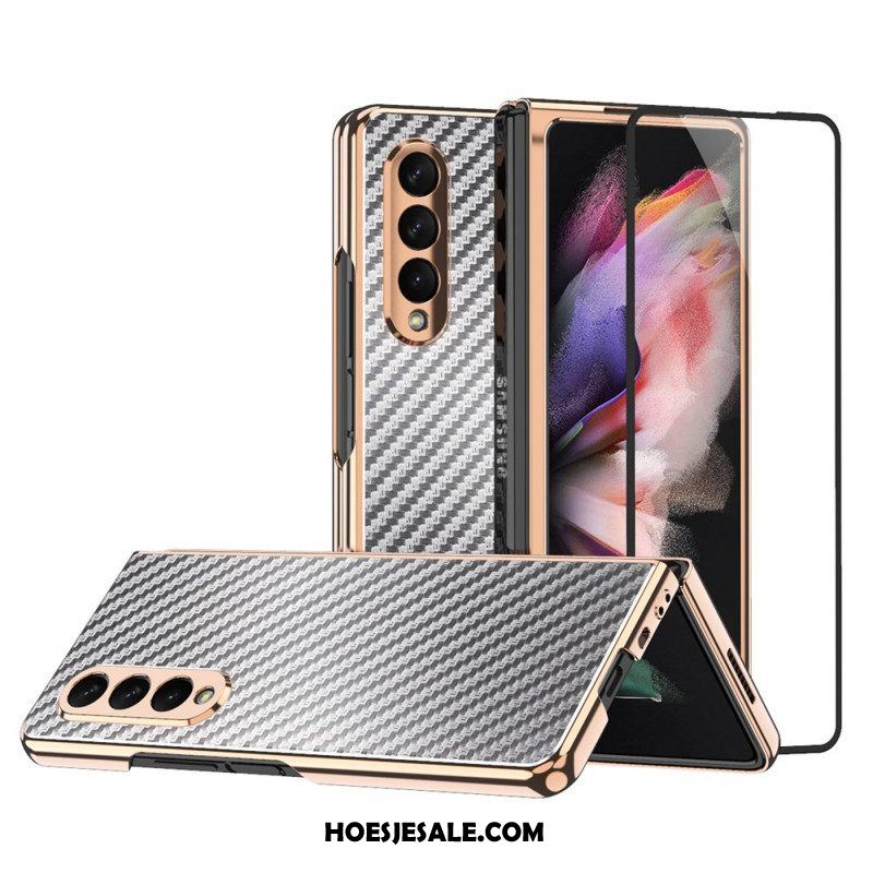 Hoesje voor Samsung Galaxy Z Fold 3 5G Koolstofvezel Met Schermbeschermer