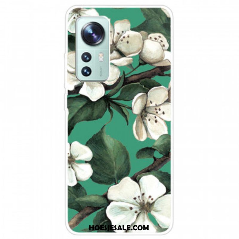 Hoesje voor Xiaomi 12 Pro Siliconen Witte Bloemen