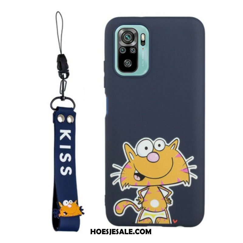 Hoesje voor Xiaomi Redmi Note 10 / 10S Kat Met Lanyard Kiss