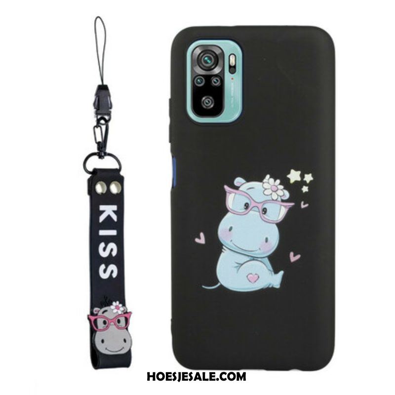 Hoesje voor Xiaomi Redmi Note 10 / 10S Nijlpaard Met Kiss Lanyard