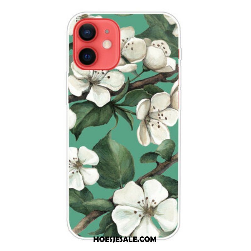 Hoesje voor iPhone 13 Mini Geschilderde Witte Bloemen