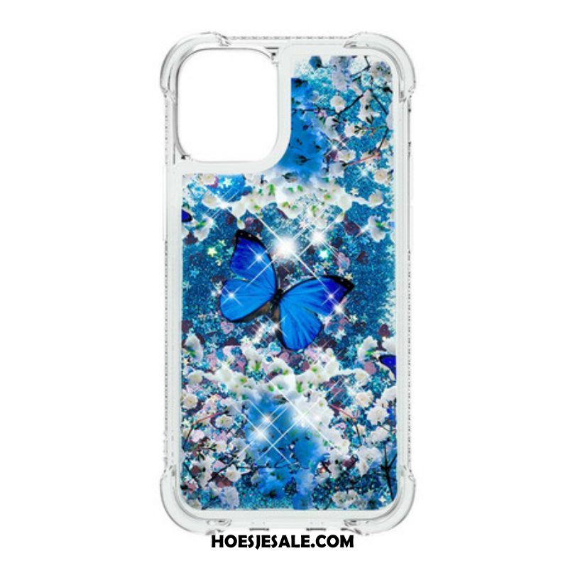 Hoesje voor iPhone 13 Mini Glitter Blauwe Vlinders
