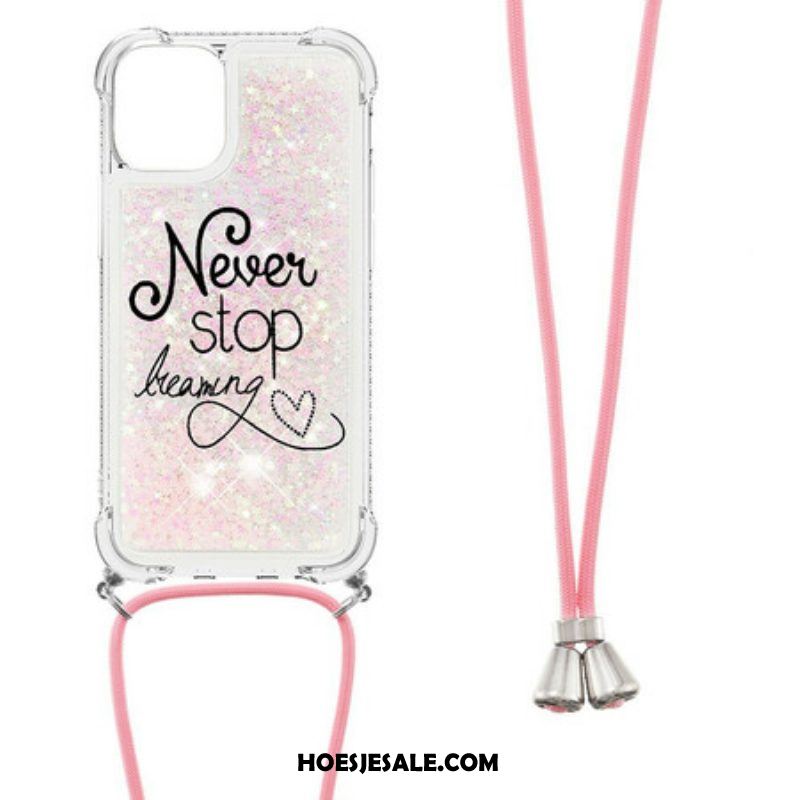 Hoesje voor iPhone 13 Mini Met Koord Stop Nooit Met Glitterkoord