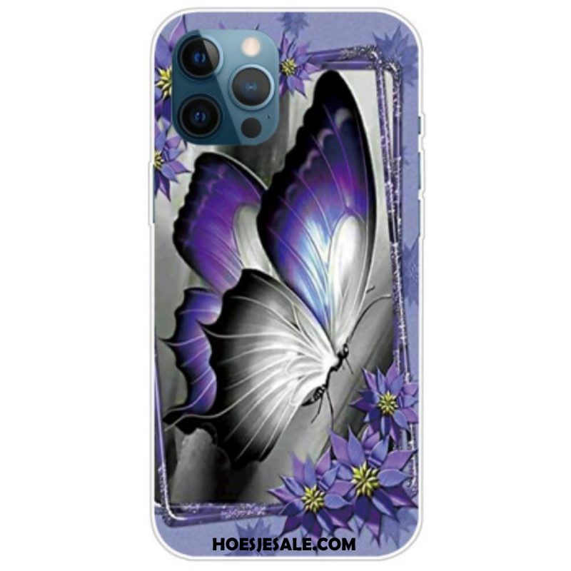 Hoesje voor iPhone 14 Pro Max Paarse Vlinder