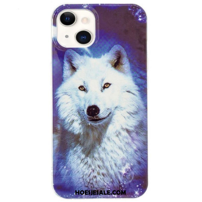 Hoesje voor iPhone 15 Plus Fluorescerende Witte Wolf