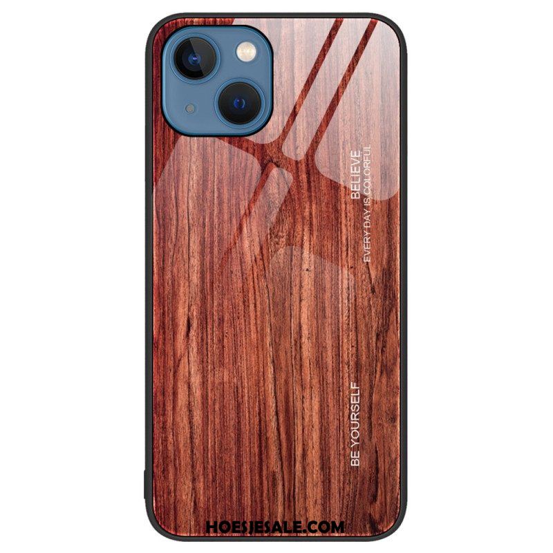 Hoesje voor iPhone 15 Plus Houtdesign Van Gehard Glas