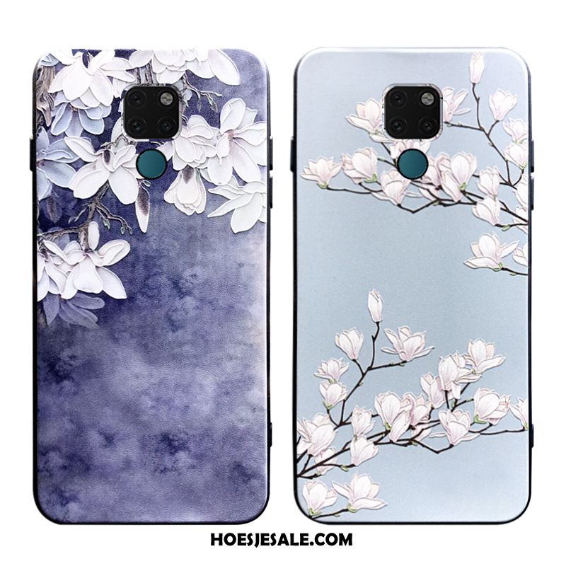 Huawei Mate 20 X Hoesje Hanger Zacht Bescherming Bloemen Blauw Kopen