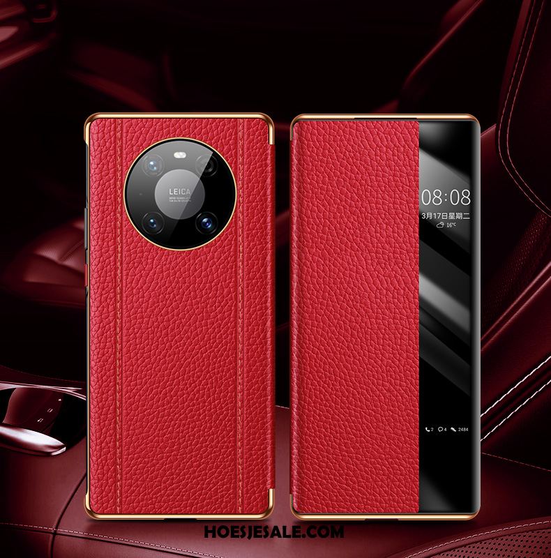 Huawei Mate 40 Pro Hoesje Anti-fall All Inclusive Mobiele Telefoon Echt Leer Rood Korting