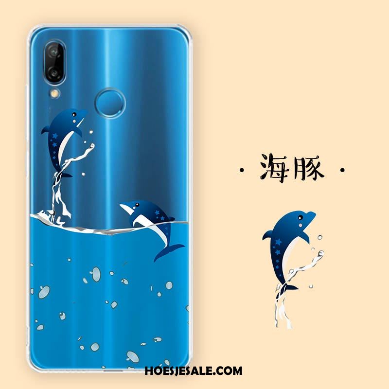 Huawei P Smart+ Hoesje Blauw Siliconen Bescherming Hoes Zacht Korting