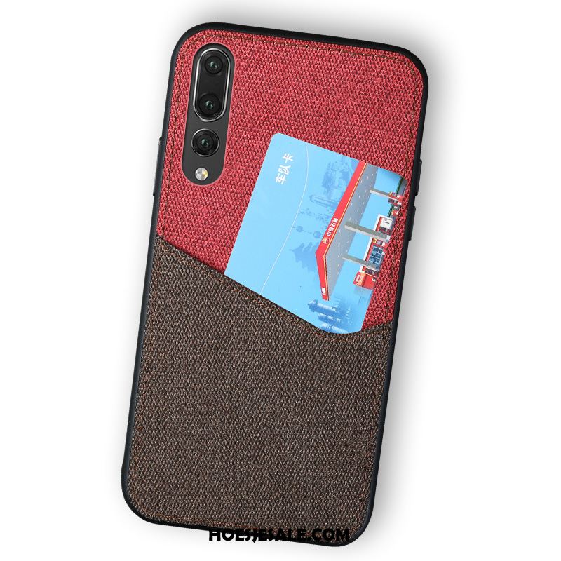 Huawei P20 Hoesje Leren Etui Skärmskydd Rood Kaart Bedrijf Sale